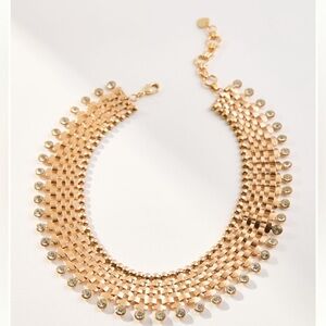 Anthropologie Necklace Gold Crystal Accents Woven Track  NEW